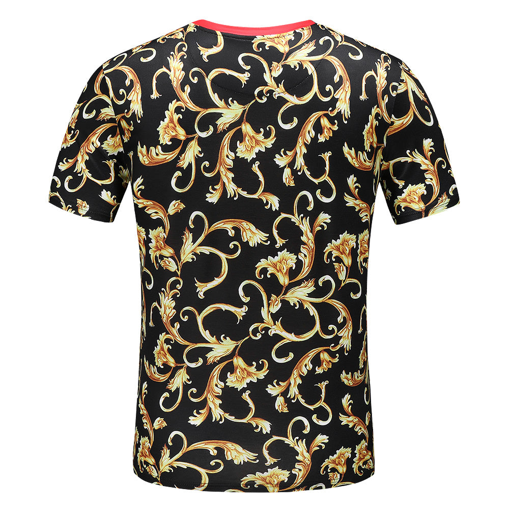 Brand New 100% Cotton Casual Polo Shirts for Men T-shirt O-neck Black Golden Digital Printing Tops Tees For Male T SHIRT Clothes
