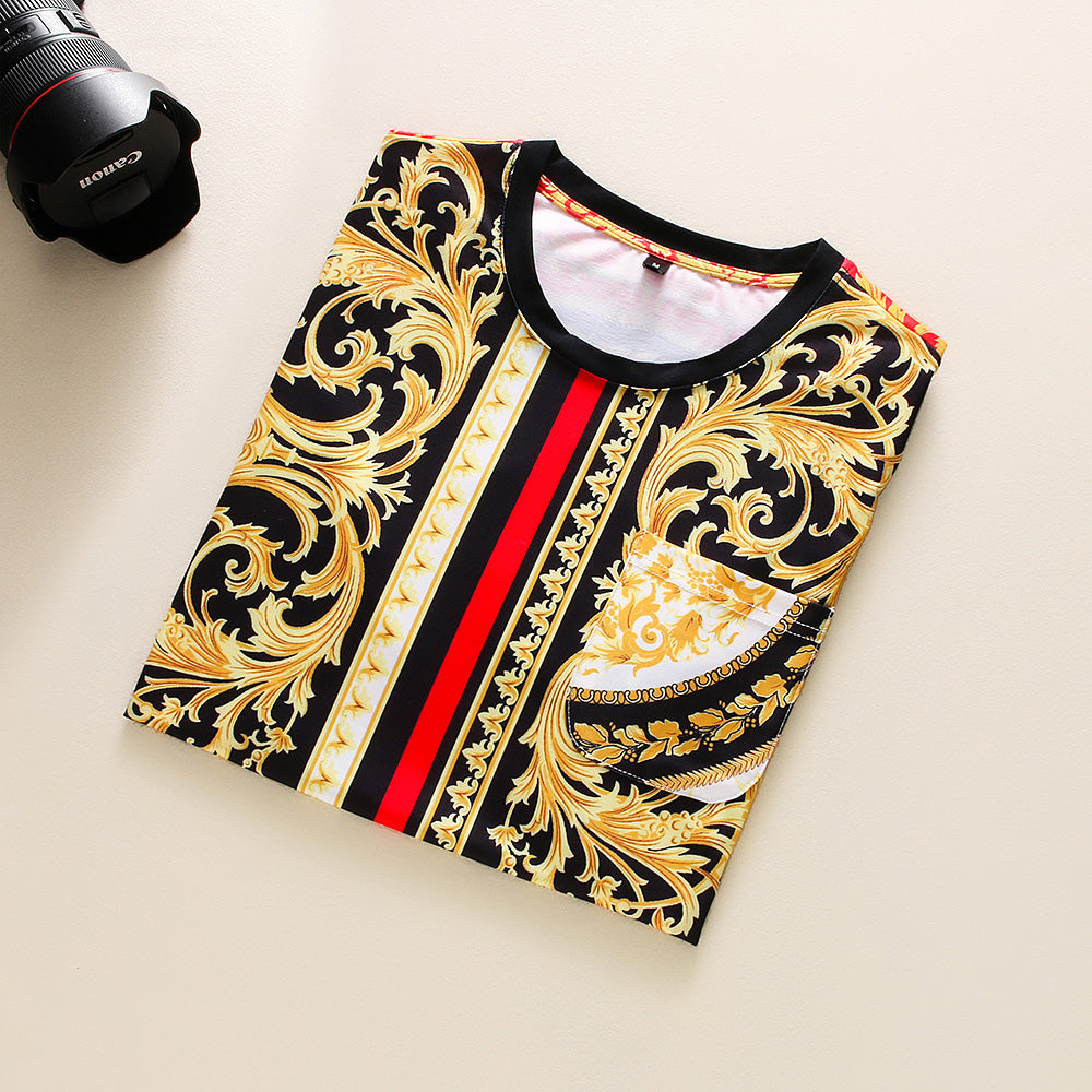 Brand New 100% Cotton Casual Polo Shirts for Men T-shirt O-neck Golden Red Digital Printing Tops Tees For Male T SHIRT Clothes