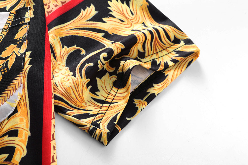 Brand New 100% Cotton Casual Polo Shirts for Men T-shirt O-neck Golden Red Digital Printing Tops Tees For Male T SHIRT Clothes
