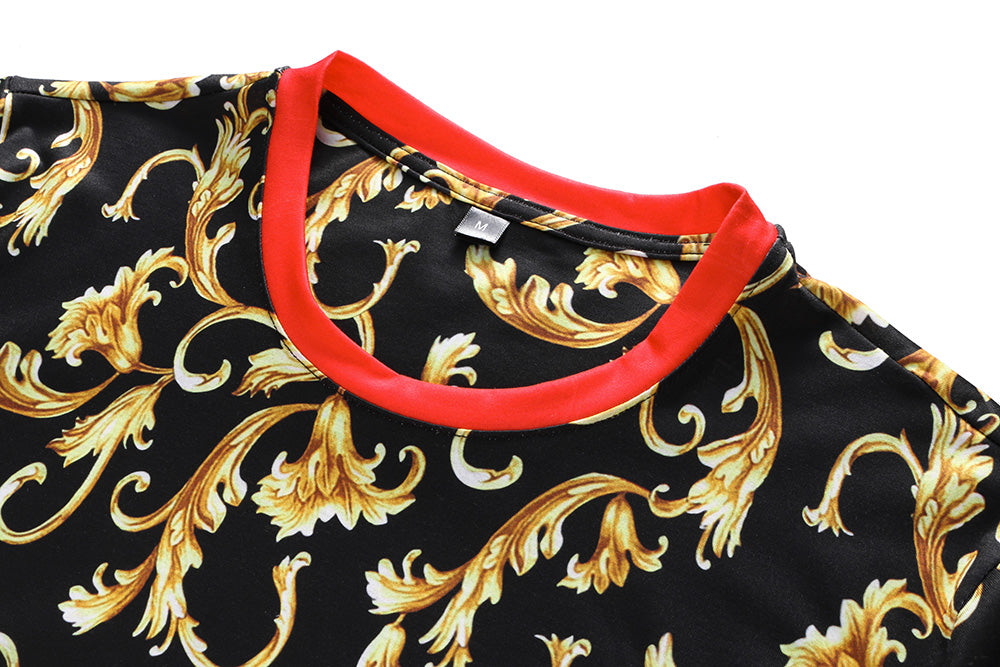 Brand New 100% Cotton Casual Polo Shirts for Men T-shirt O-neck Black Golden Digital Printing Tops Tees For Male T SHIRT Clothes