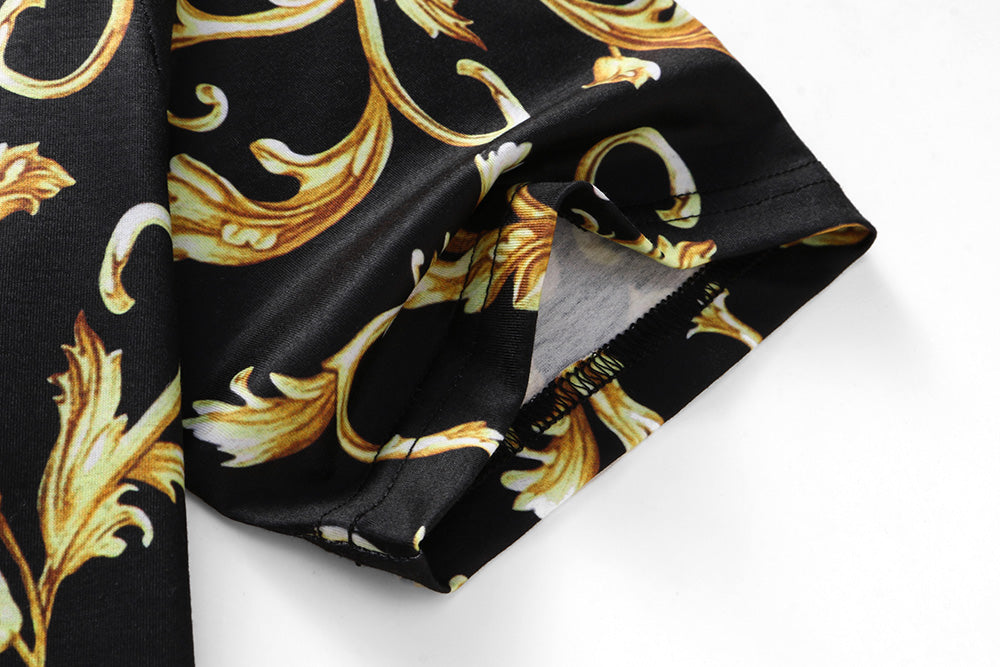Brand New 100% Cotton Casual Polo Shirts for Men T-shirt O-neck Black Golden Digital Printing Tops Tees For Male T SHIRT Clothes